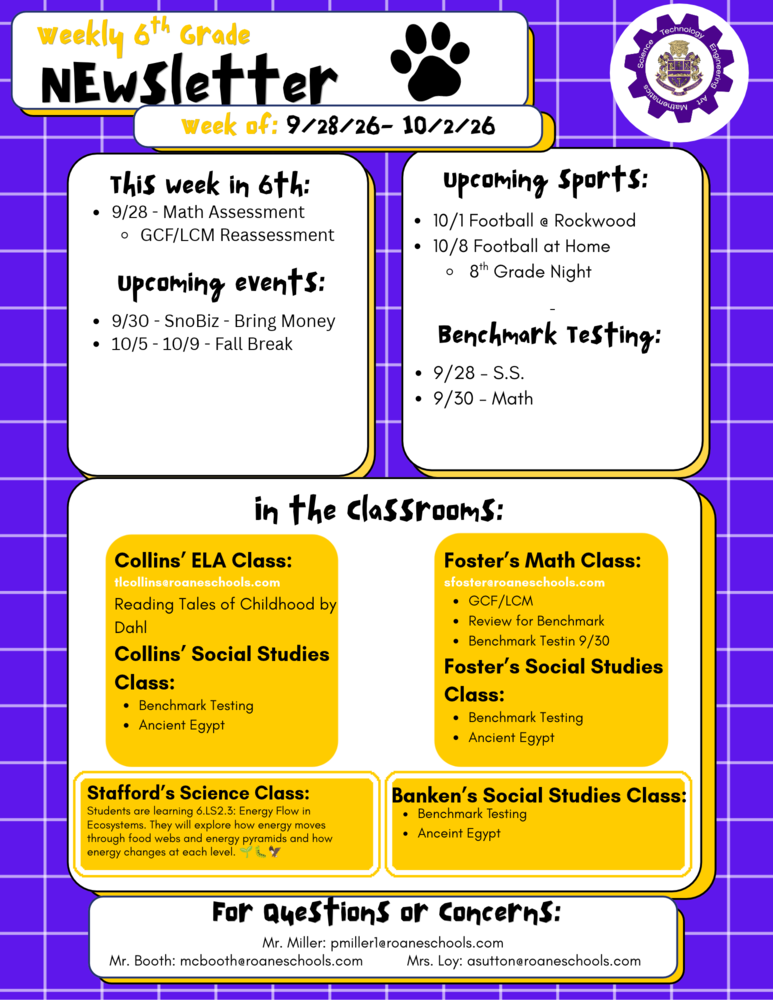 6th Grade Newsletter