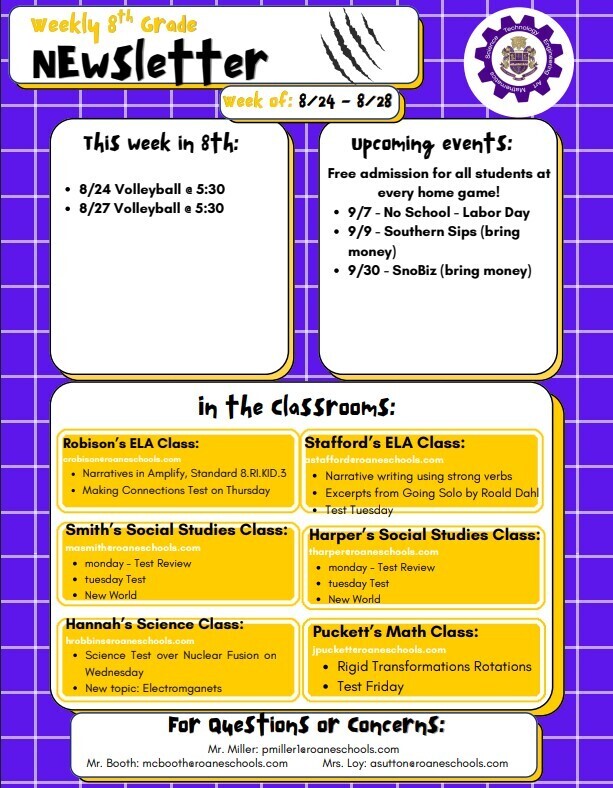8th Grade Newsletter