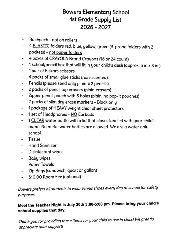 1st Supply List