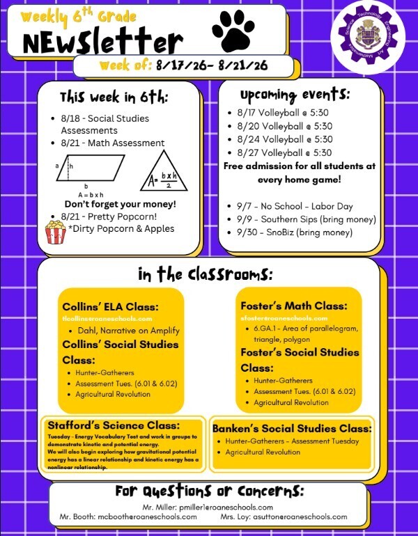 6th Grade Newsletter