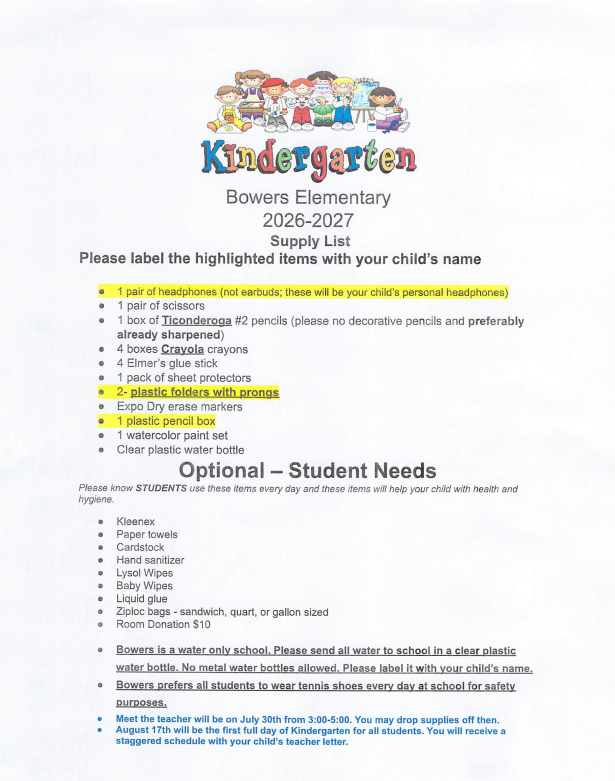 2026-2027 K Supplies