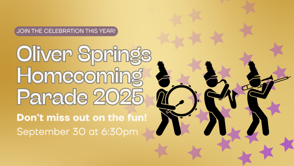 gold background with purple stars and a marching band icon