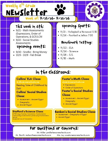 6th Grade Newsletter