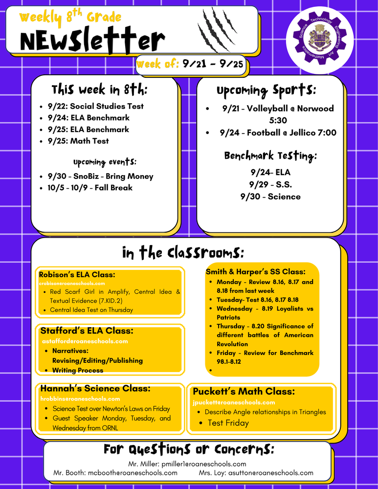 8th Grade Newsletter
