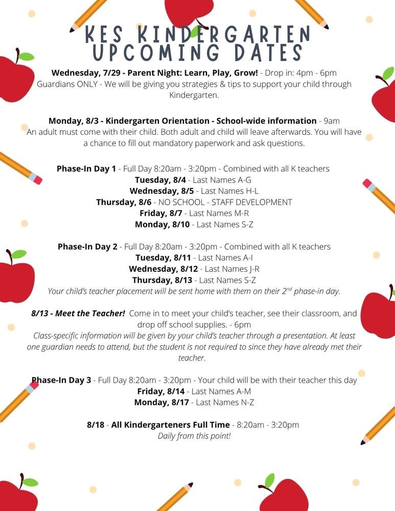 Dates for Kindergarten Students