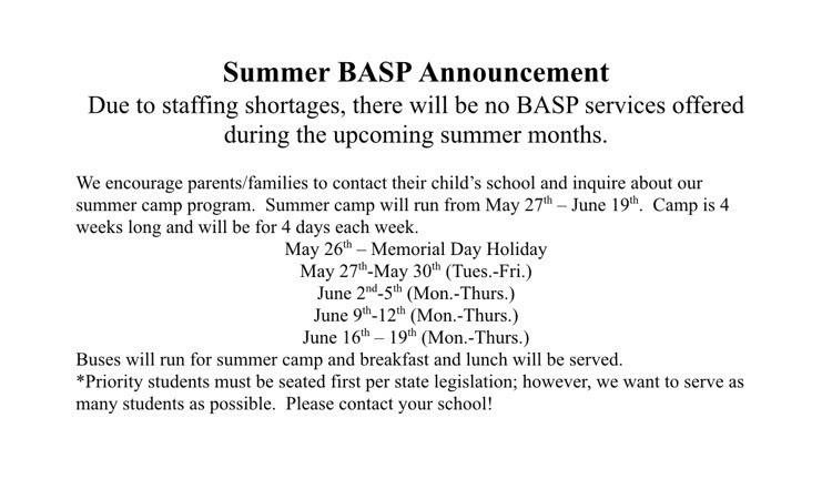 No summer BASP
