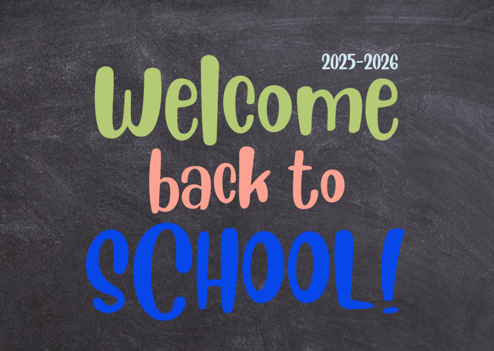chalkboard with school supplies welcome