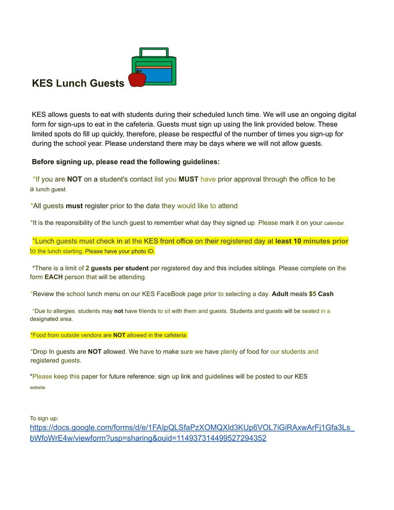 KES Lunch Gues Info