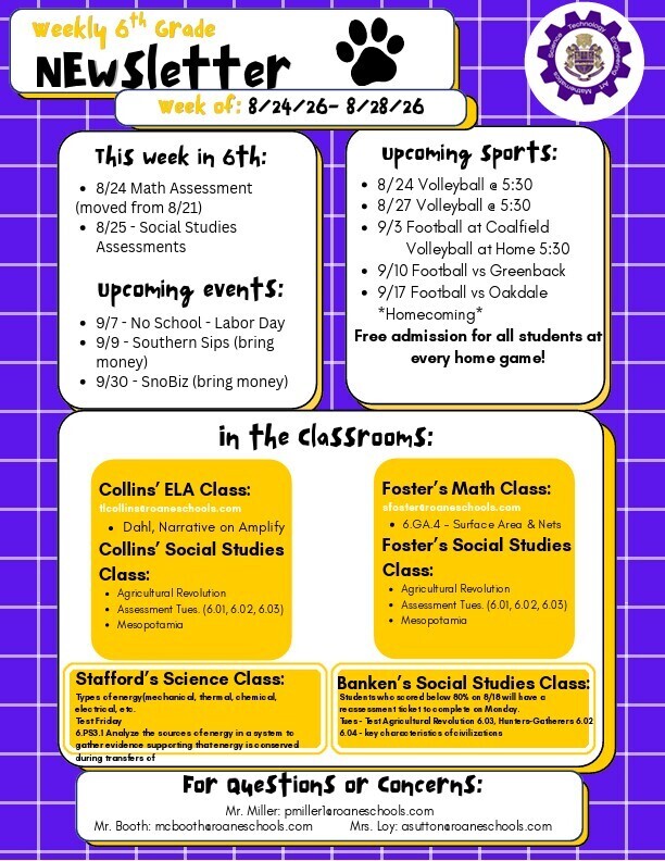 6th Grade Newsletter