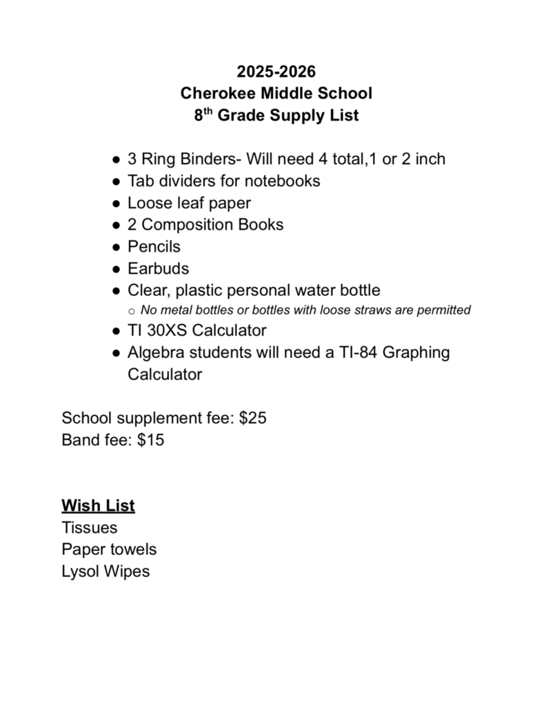 Supply List 