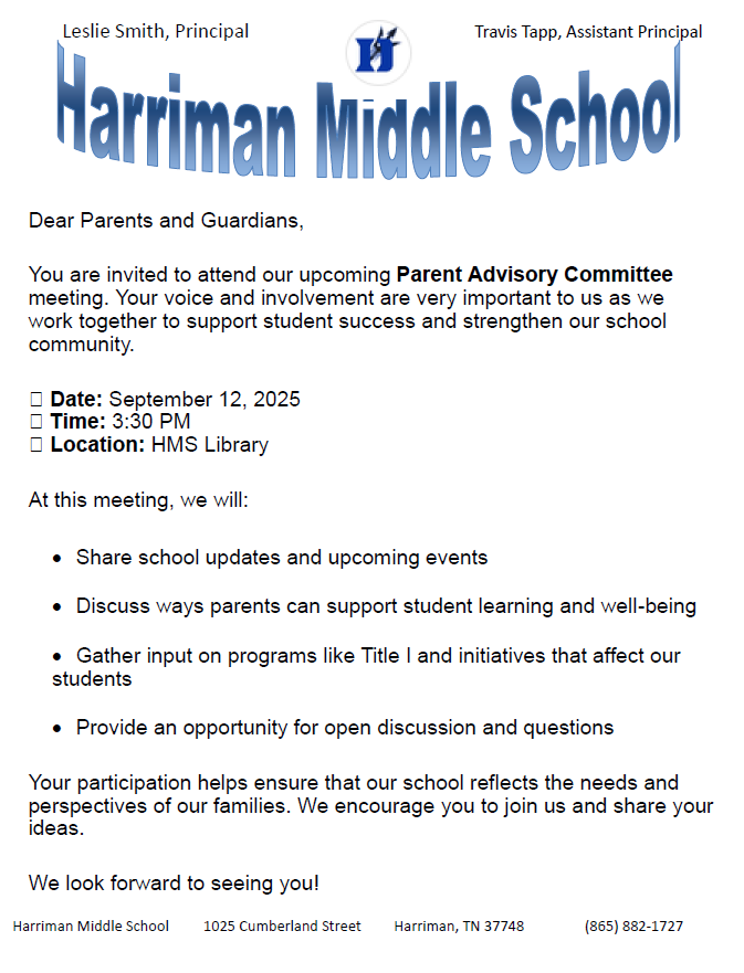 Parent Advisory Flyer Info