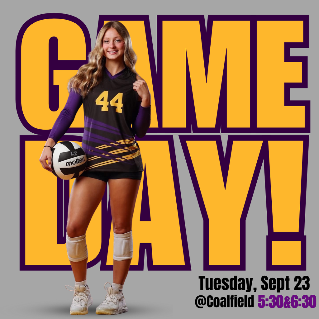 Volleyball player standing in front of game day text