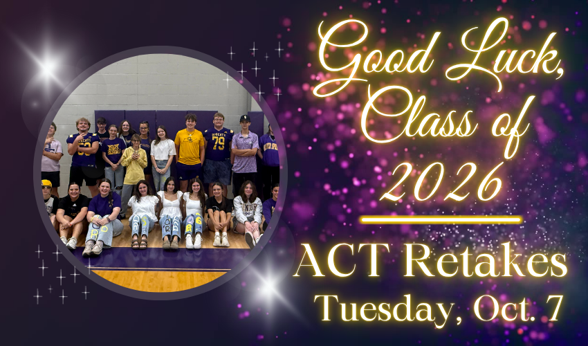 purple background with photo of senior class