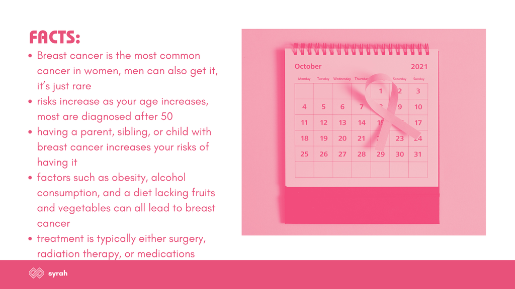 calendar with pink ribbons and facts