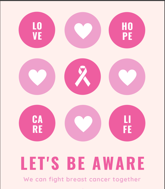 pink circles with different icons and hearts for breast cancer awareness