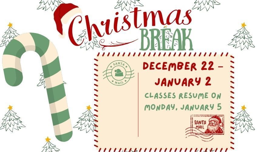 candy cane with Christmas tree background and Santa postcard