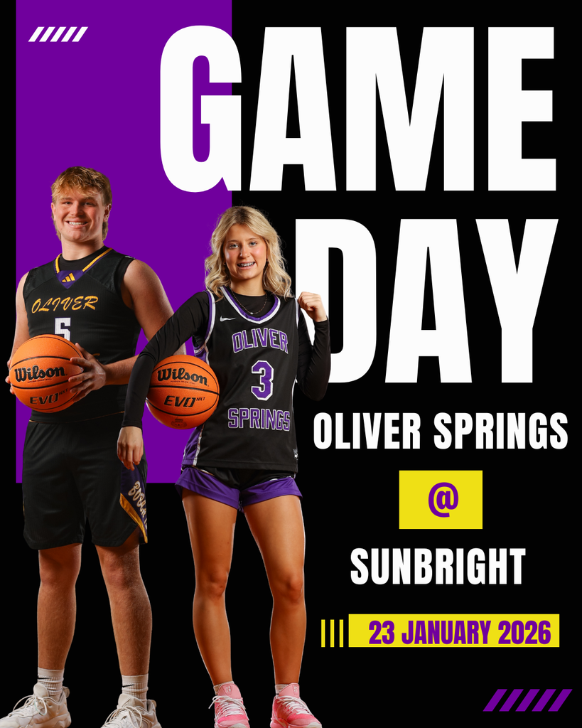 two OS senior basketball players posing by large text "GAME DAY"