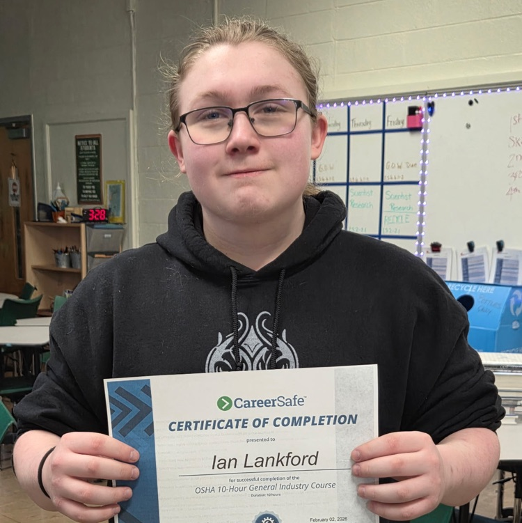 Congratulations to Ian for completing his OSHA-10 Certification! #BioSTEM #RHS #cte 