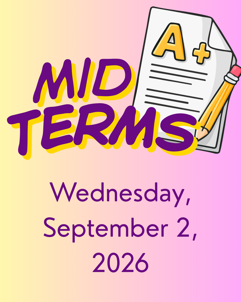 midterm on purple and gold background