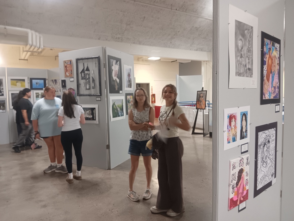 students viewing art