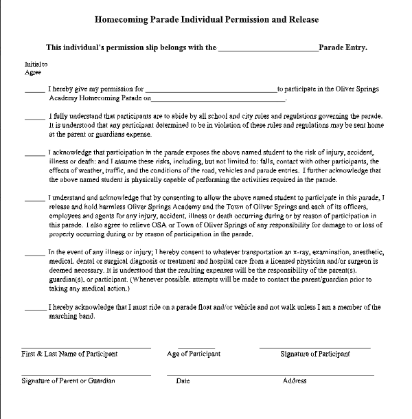 parade form to be printed