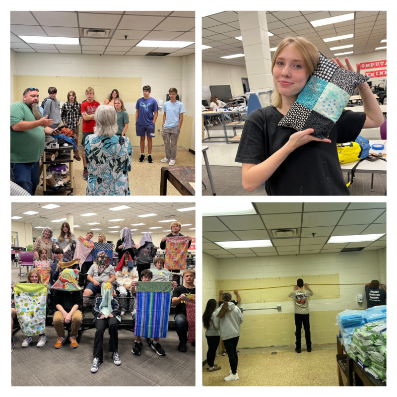 multiple photos of students working in FabLab