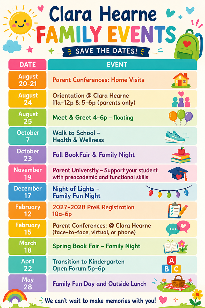 Clara Hearne Family Events - Save the dates!