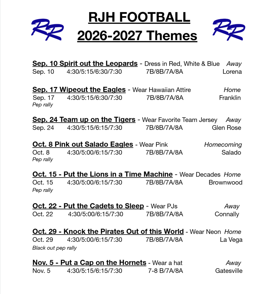 Football Theme Days RJH