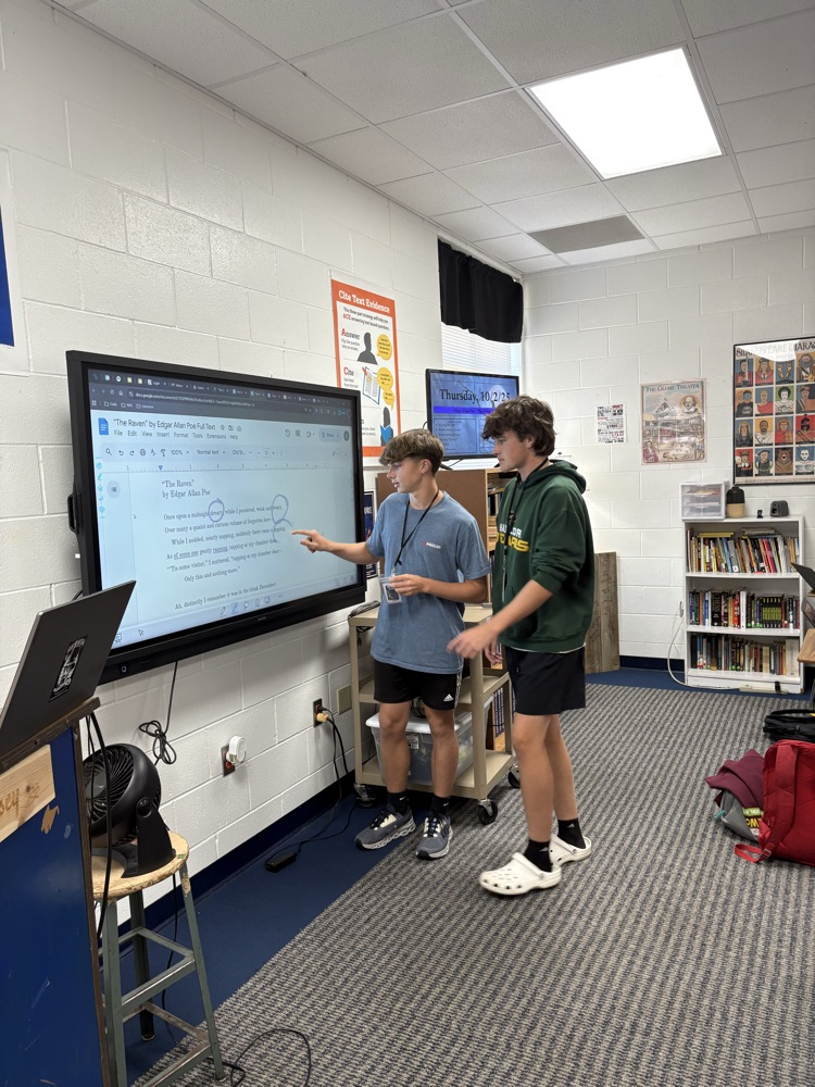 English 1 Honor students annotating The Raven.