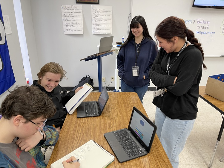 HS students sharing ideas with 8th graders about CTE pathways .