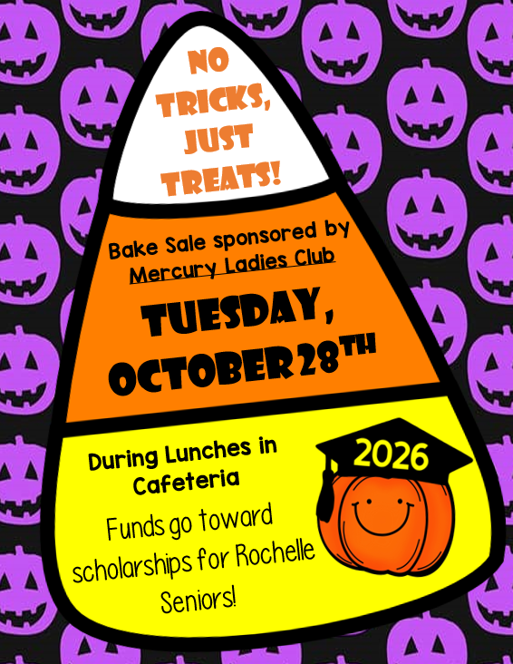 October 28th, bake sale sponsored by Mercury Ladies Club