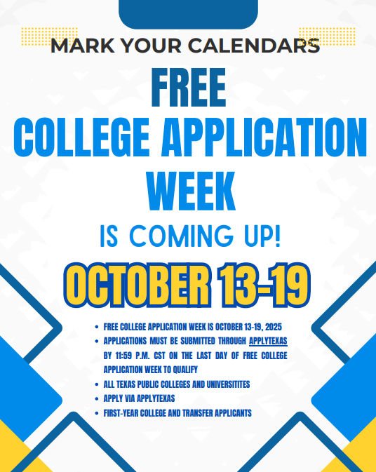 Texas Free College Application Week, October 13-19, 2025