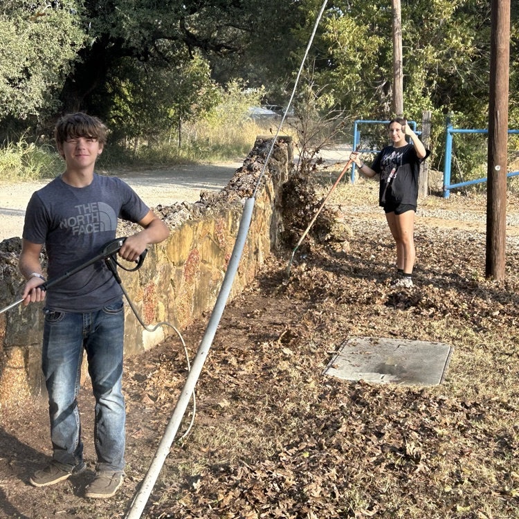 power washing the old rock wall!