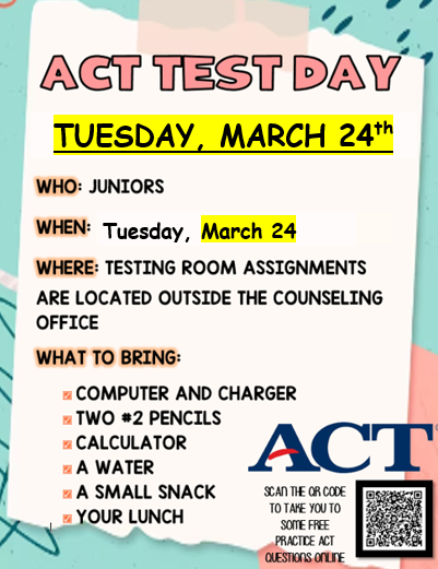 ACT Test March 24th for Juniors
