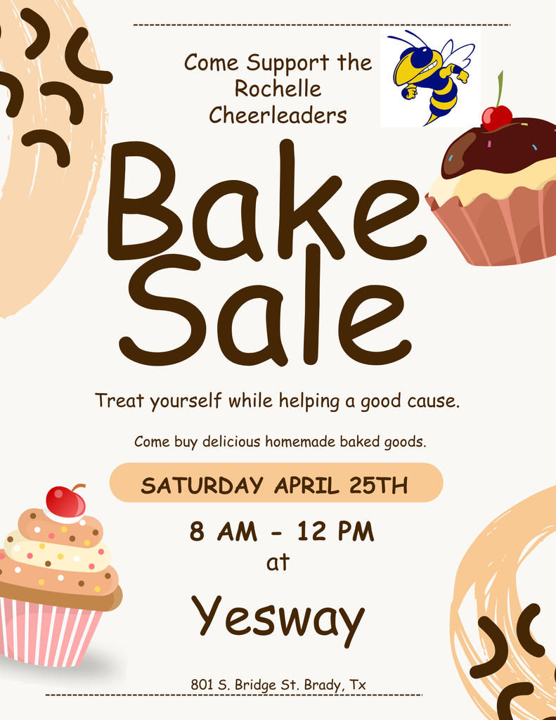 Bake  Sale for the cheerleaders Saturday 8 am until sold out!