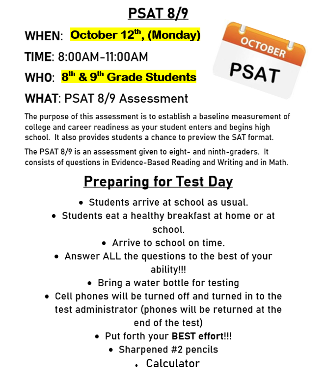 PSAT 8/9 October 12th