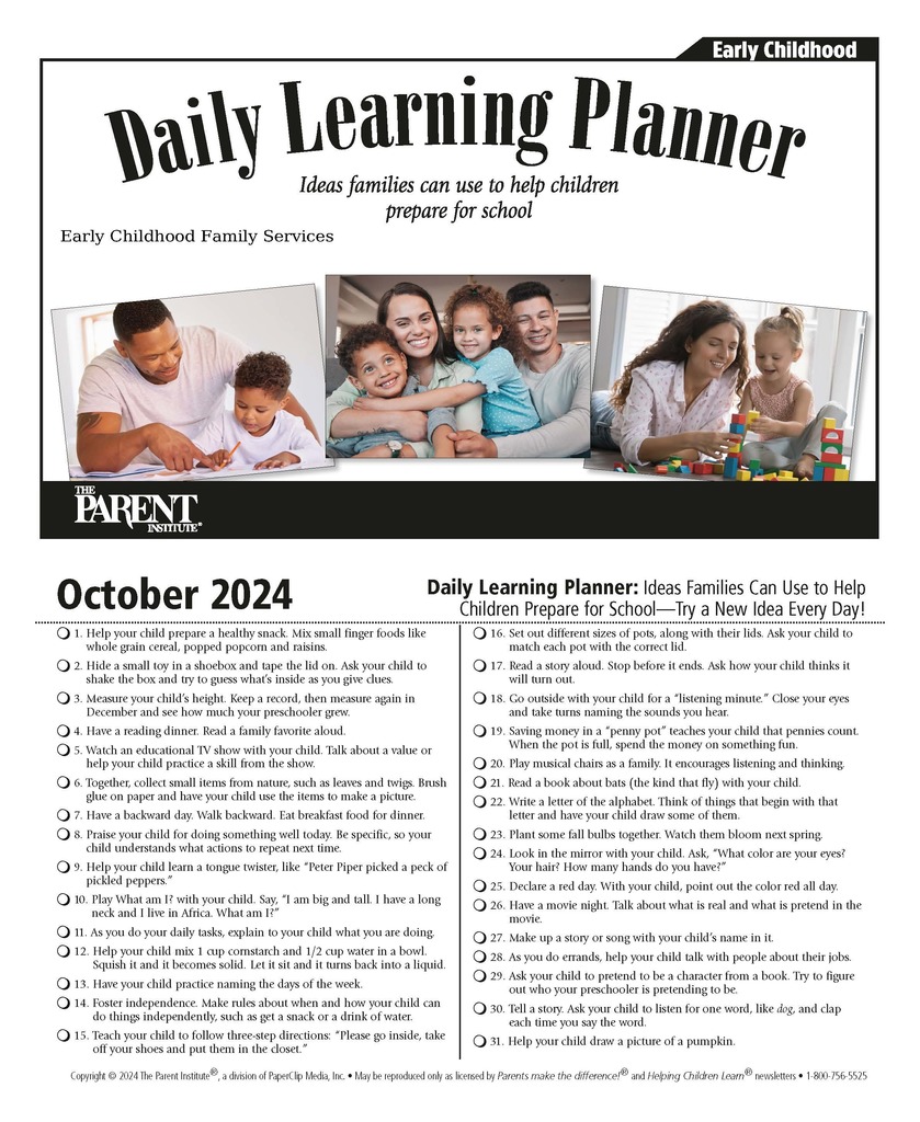 daily planner for early childhood