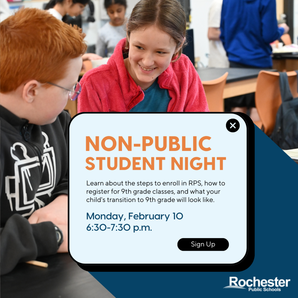 Non-Public Student Night - Learn about the steps to enroll in RPS, how to register for 9th grade classes, and what your child's transition to 9th grade will look like. Join us on Monday, February 10 at 6:30 to 7:30 p.m.
