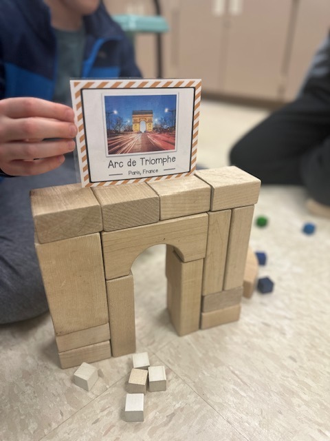 Blocks arranged to showcase a famous building