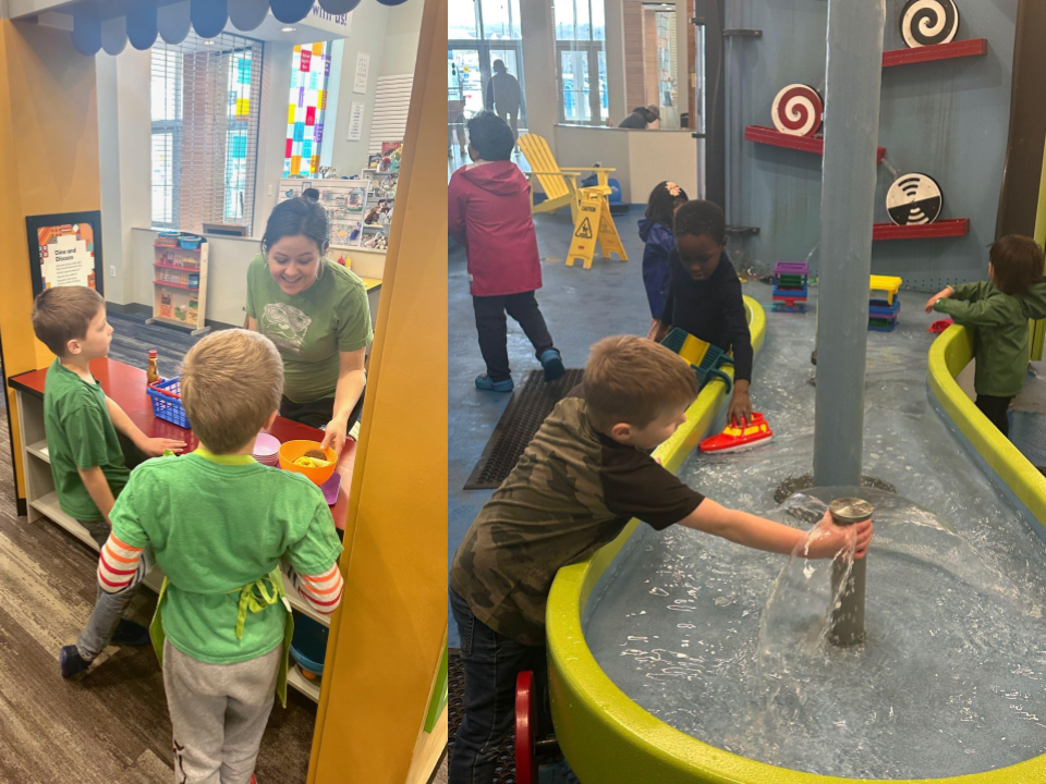 Kids playing with activities in the Children's museum.
