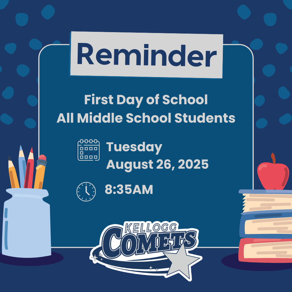 First day of school reminder image all middle school students attend tuesday aug 26th