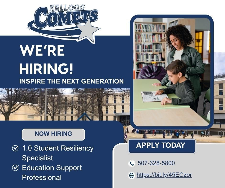 Kellogg Middle School Hiring Flyer for Student Resiliency Specialist and ESP