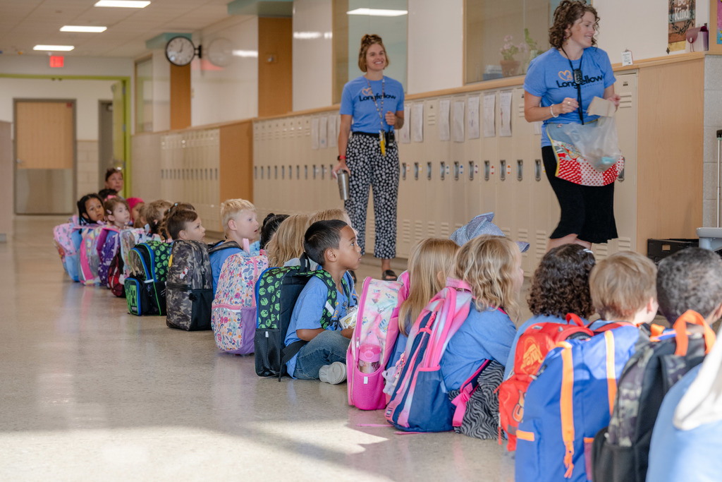 Students waiting in line to go into class.