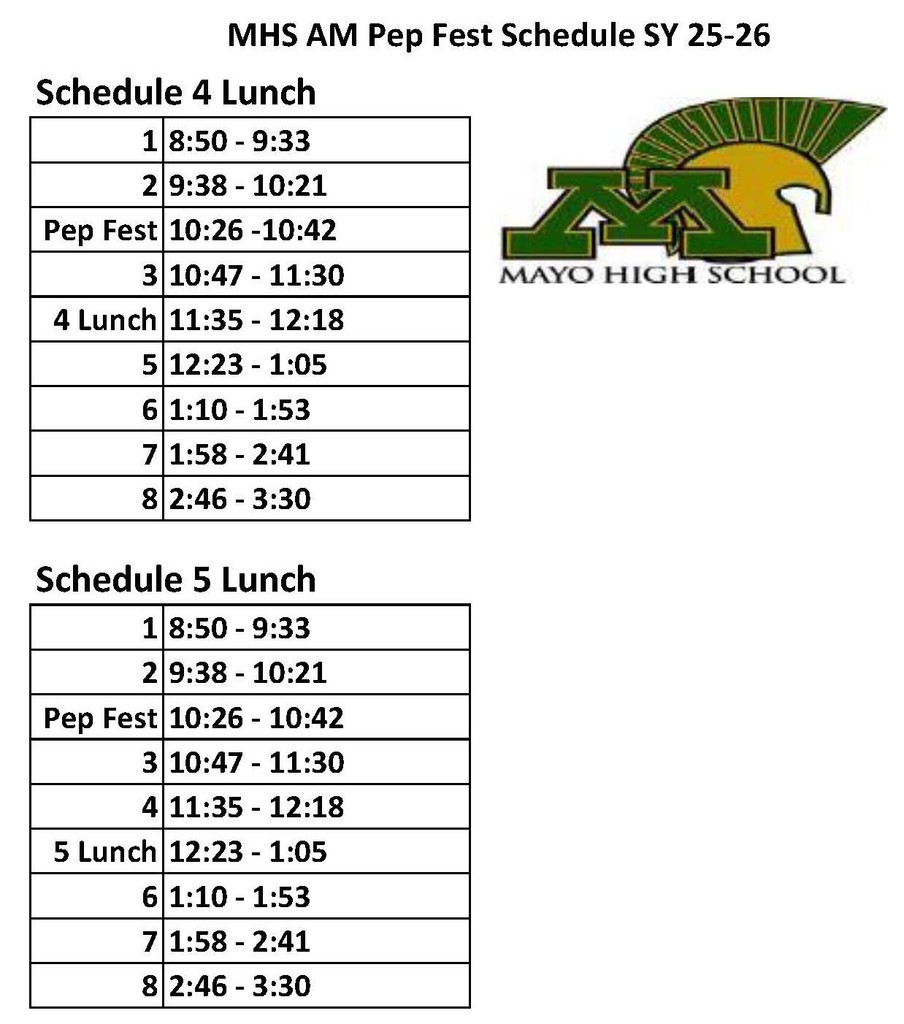SY 25-26 Pep Fest Schedule