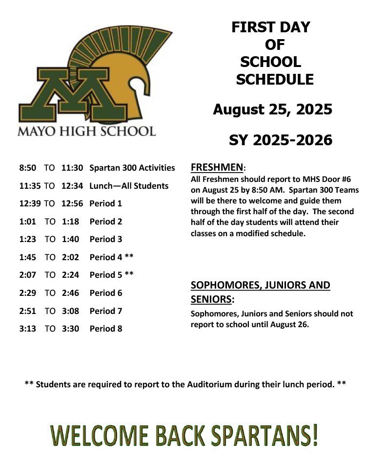First day of school  8/25/25 - only 9th grade reports