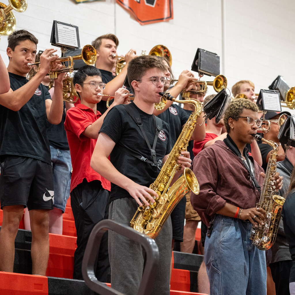 JM band playing at the welcome pep fest.