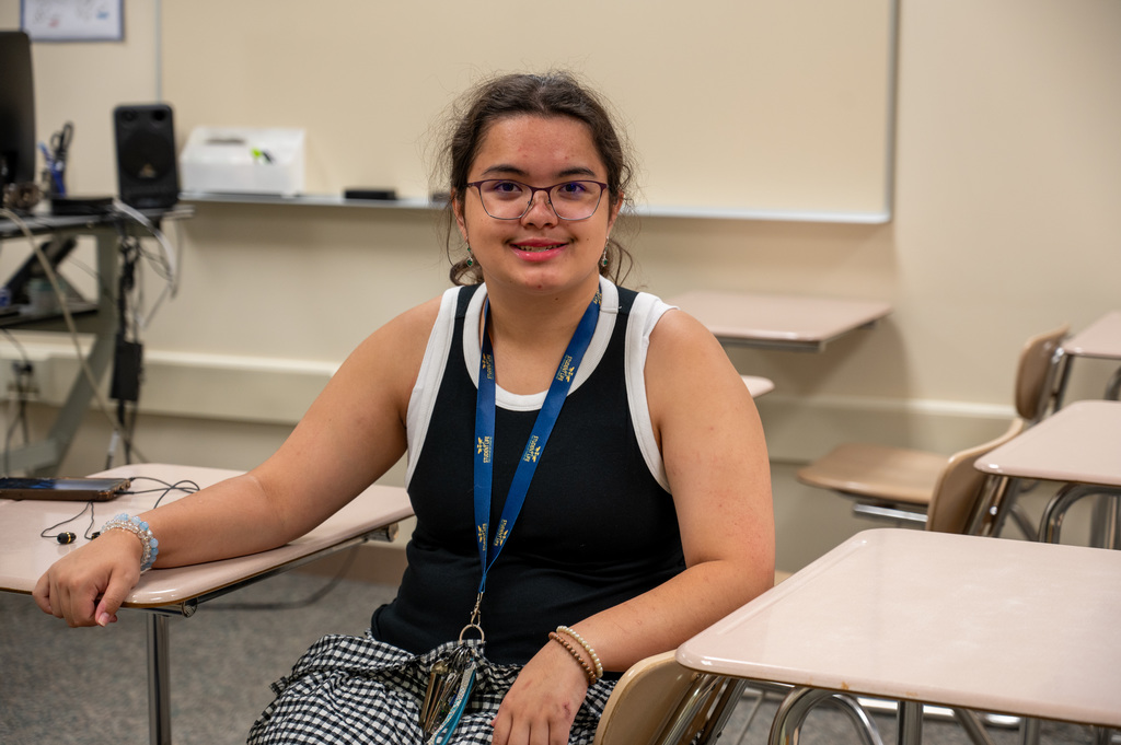 Student at Century ready for class in their desk.