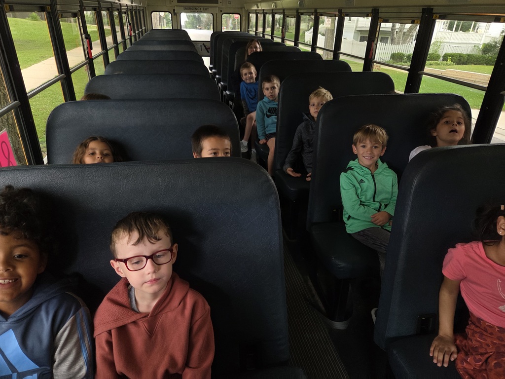 Mrs. Strain's 1st graders practicing bus safety