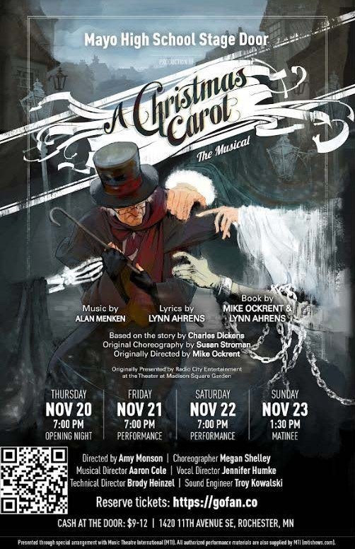 A Christmas Carol will be presented at MHS 11/20-11/23