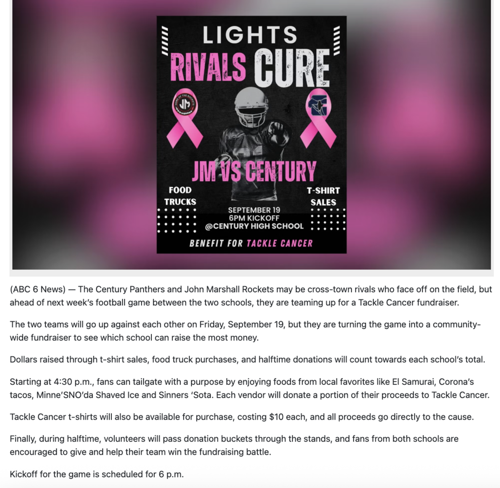 Century and JM Football Tackle Cancer!